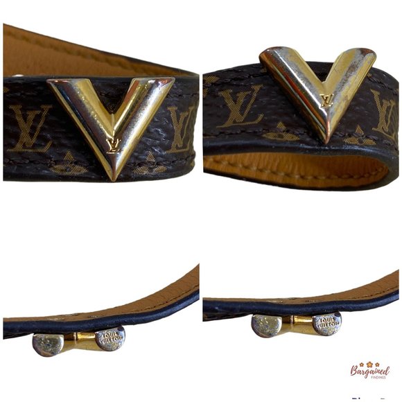 Authentic Louis Vuitton Brown Monogram Canvas Leather Essential V Bracelet 17 - Picture 2 of 12